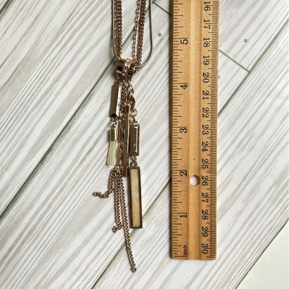 White House Black Market two tone triple chain mother of pearl tassel necklace - Picture 9 of 10